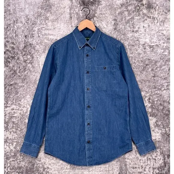 New Orvis Denim Shirt Small Mens Classic Fit Blue Work Shirt Long Sleeve