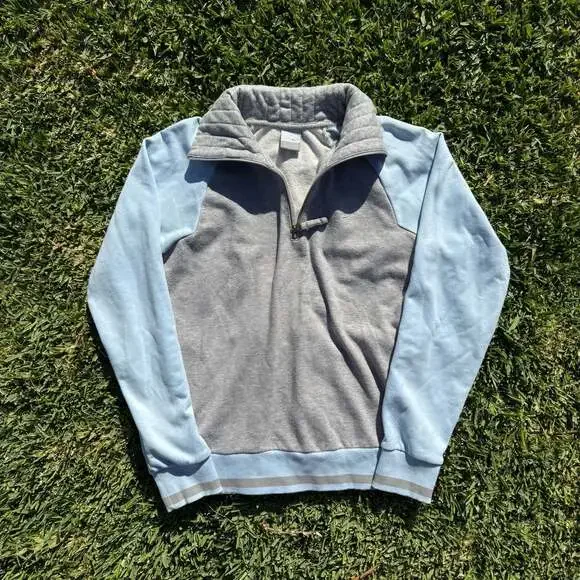 Nike Vintage Colorblock Quarter-Zip Pullover Sweatshirt Gray and Light Blue XL