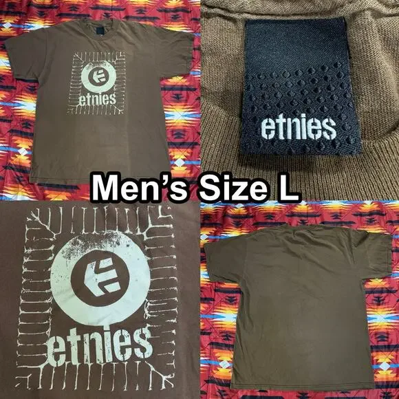 Vintage Etnies Skateboarding Brown T-Shirt Men’s Size Large Made In USA