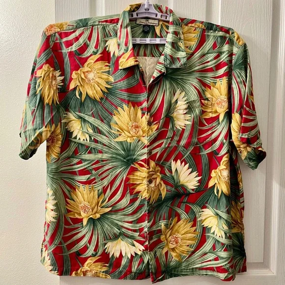 Tommy‎ Bahama 100% Silk Floral Hawaiian Camp Shirt Mens XXL Red Yellow T31115