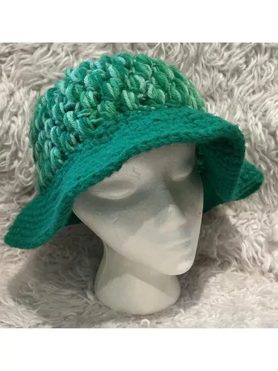Handmade Crocheted Marled Kelly Green Bucket Hat St. Patty’s Patrick's Festival