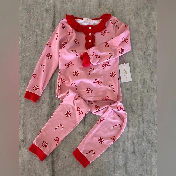 Cecil and Lou Pink & Red Candy Cane Pajama Set Size 6