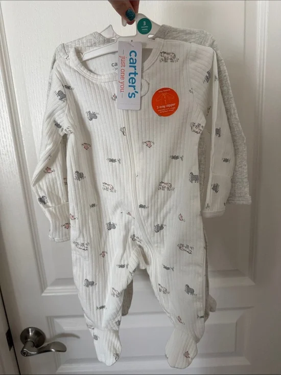 Carter's Cream Ribbed 2 Pack Footed One-Piece