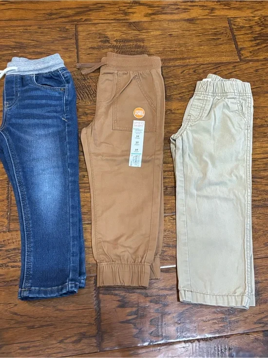 Carter's Tan Brown and Denim Kids Pull-On Joggers Trio