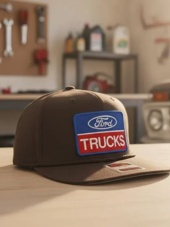 Retro Ford Trucks Embroidered Patch Hat Otto Brown Rope Snapback Flat Bill 80s