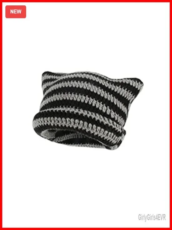 Crochet Cat Ear Beanie Hat Handmade Slouchy Y2k Vintage Unisex