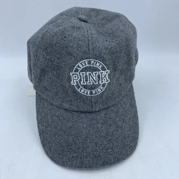 Victorias Secret PINK Love Pink Baseball Hat Cap‎ Adjustable Gray Wool NEW