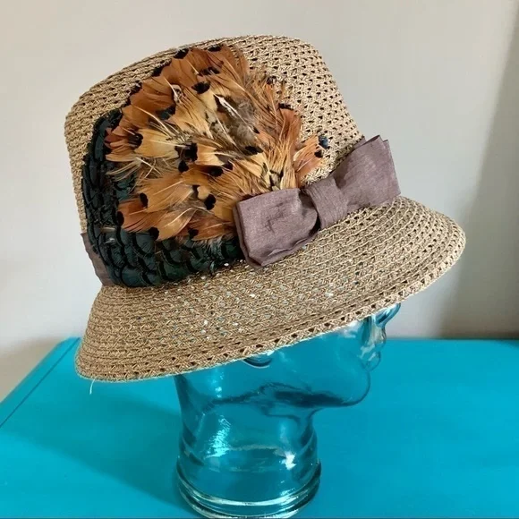 Gabriel Amar Frank Olive Woven Fedora w/ feathers