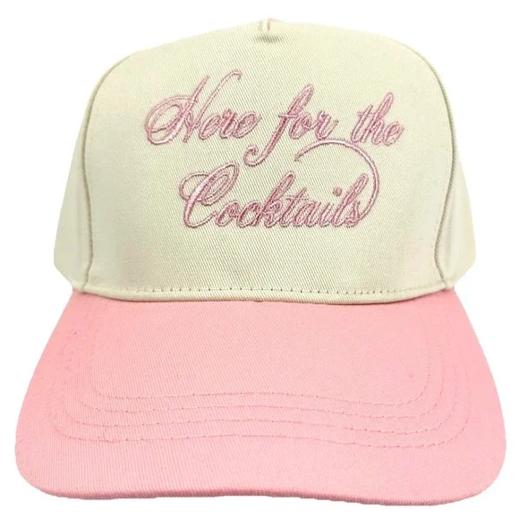 David and Young Here for the Cocktails Hat Pink Cream Embroidered Baseball Cap