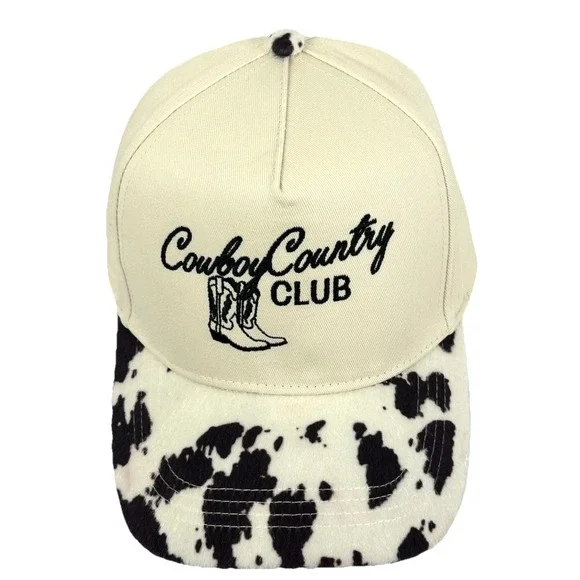 David and Young Cowgirl Country Club Hat Cow Print Brim Western Style