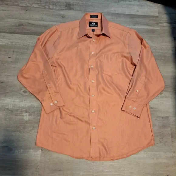 Stafford‎ Men's Size 16 32/33 Shirt Long Sleeve Button Down Wrinkle Free Orange