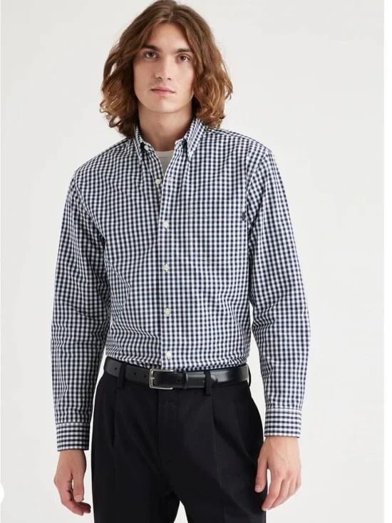 Dockers Men's Large Navy and White Gingham Button-Down Shirt NWT