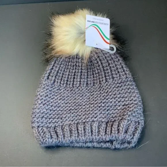 Cerazioni Ba‎ Bo Wool Alpaca Blend Fur Pom Beanie Hat