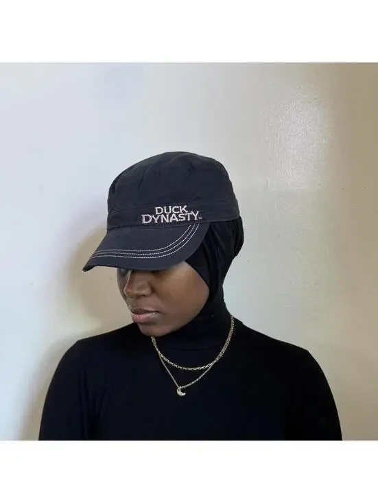 Y2K Duck Dynasty Cadet Cap - Black & Pink Embroidery Contrast Stitch‎