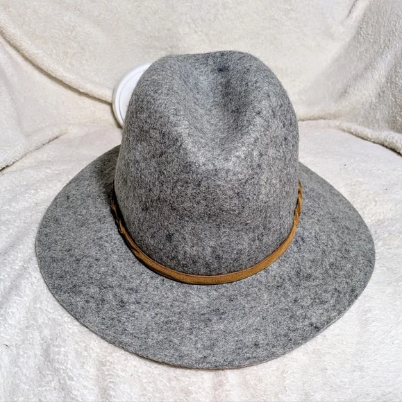 Women's Heather Gray‎ Wool Winter Boho Floppy Hat W/Faux Leather Detail