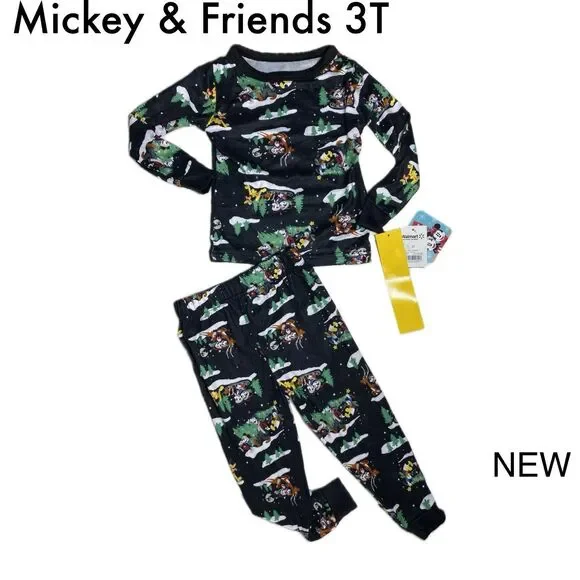NWT Disney Mickey & Friends Christmas Pajama Set Black 3T