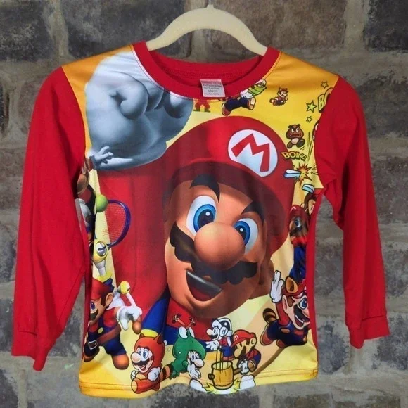Baby Has Super Mario Pajama‎ Top Red Long Sleeve 130cm Graphic Character