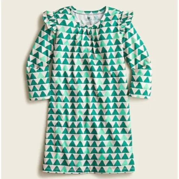 NEW J Crew CREWCUTS Tree Print Ruffle Trim Nightgown in Green/Ivory