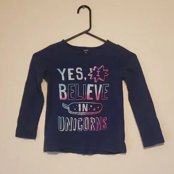 Carter's Girls Size 6x 'Yes I Believe in Unicorns' Glitter Long Sleeve Tee