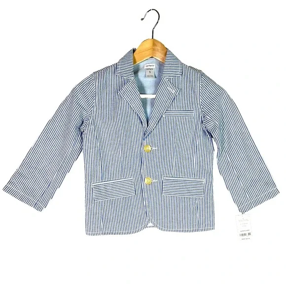 Carter's Little Boys 5 Seersucker Blazer Blue White Pinstripe Wedding Old Money
