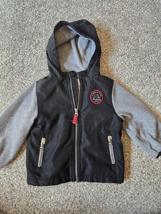 Carter's Black and Gray Hooded Jacket with Red Accent