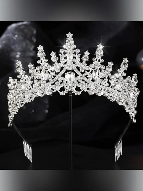 Silver Crystal Bridal Tiara - Sparkling Rhinestone Crown