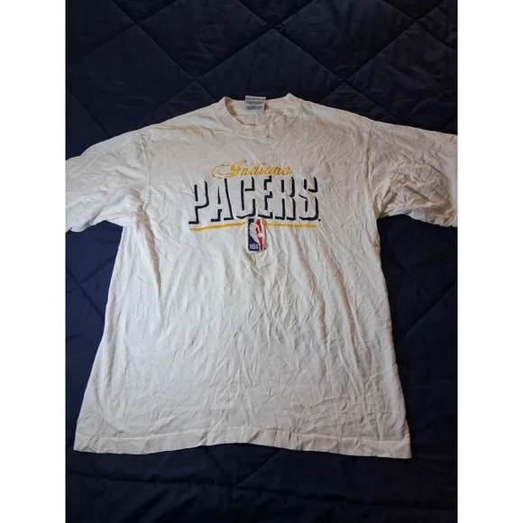 Vintage Indiana Pacers T Shirt Mens Large White Logo Athletic NBA Basketball 90s