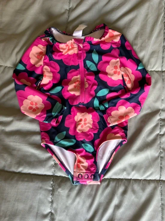 Carter's Pink Floral One-Piece Swimsuit with Navy and Coral Accents