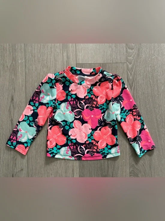 Kids Floral Long Sleeve Rash Guard - Pink & Teal. Size 18 months