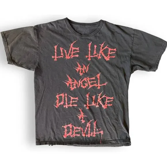 Rare Y2K Famous Stars & Straps Live Like An Angel Die Like A Devil T-Shirt Large