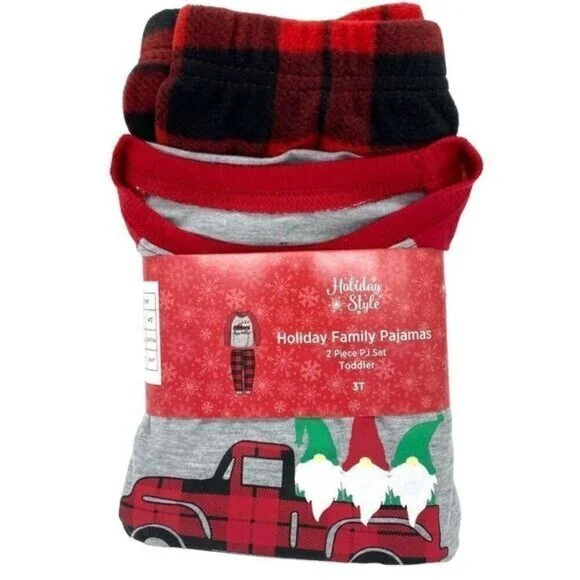 Holiday Style Toddler Gnome Plaid Pajama Set 3T