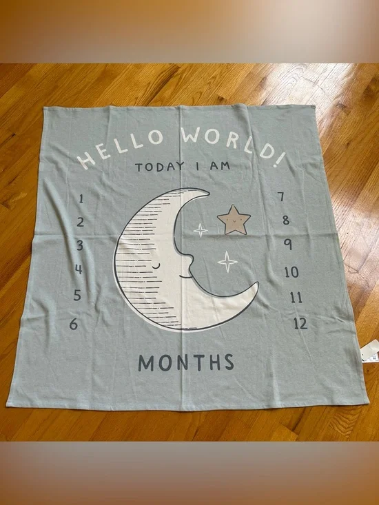 Carter’s Baby Milestone Blanket Moon Stars Months Hello World One Size Cotton