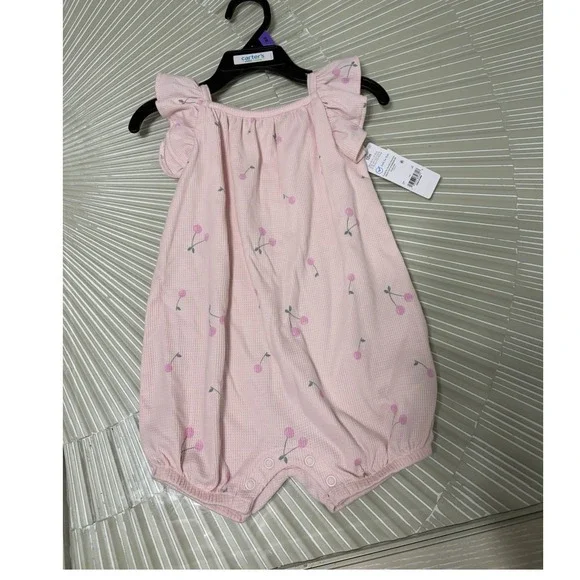 Carter's Pink Cherry Ruffle Sleeveless Romper One-Piece Girls 12 Months