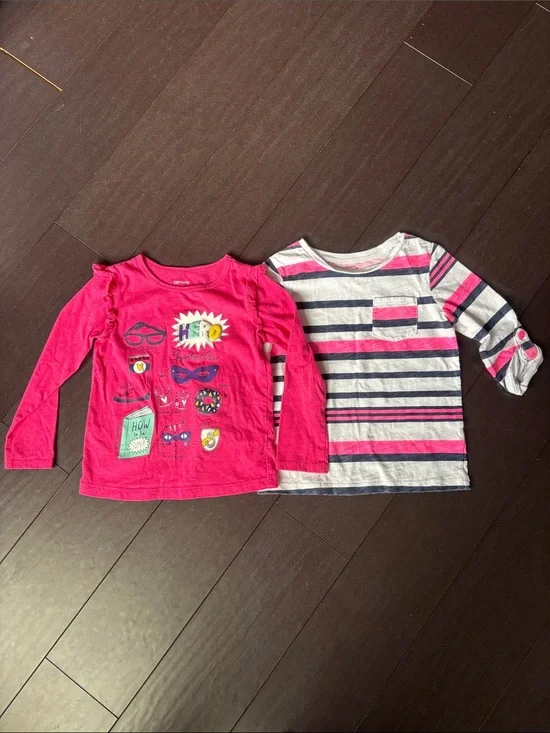 Carter's Girls' Hot Pink Graphic Tee & Pink Navy Striped Long Sleeve Top