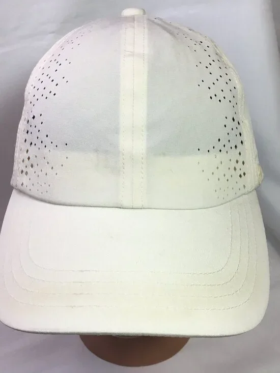 Layer 8 Hat Cap Strap Back Mens One Size White Perforated Running Athletic