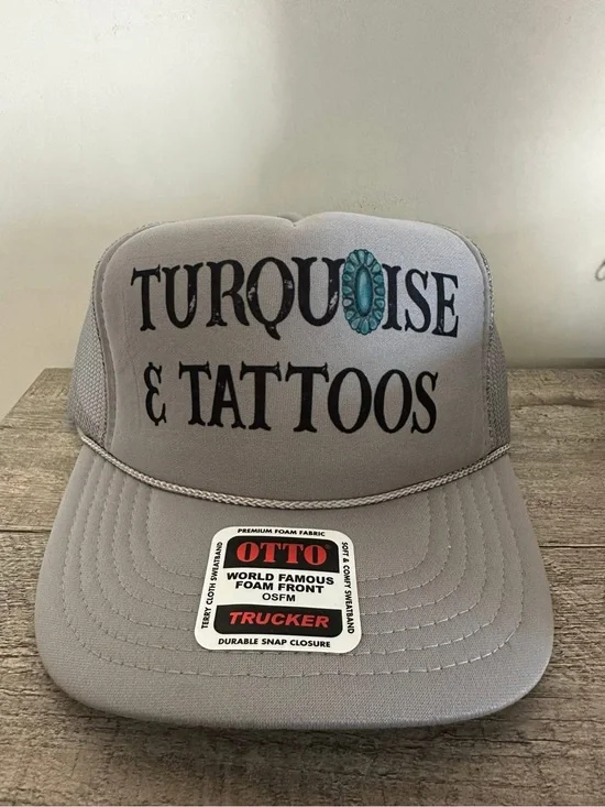OTTO Gray Trucker Hat with Turquoise Accent 