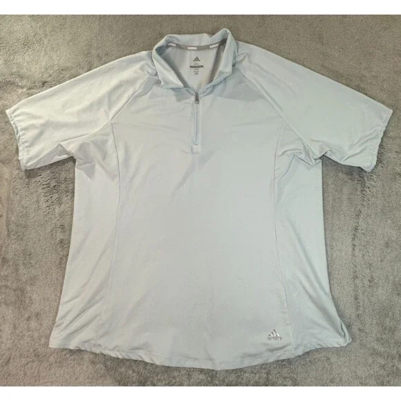 Adidas Golf Polo Shirt Men’s 2XL Light Blue Quarter Zip Performance Stretch