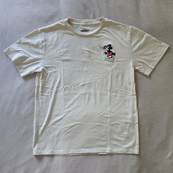 Disney Embroidered Mickey Mouse  Cream T-Shirt, Medium