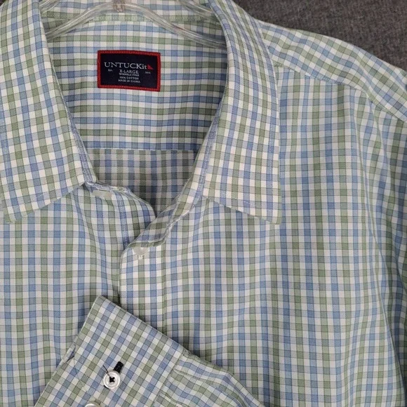 UNTUCKit Men's XL Wrinkle Free Dubois‎ Green Windowpane Plaid Long Sleeve Shirt
