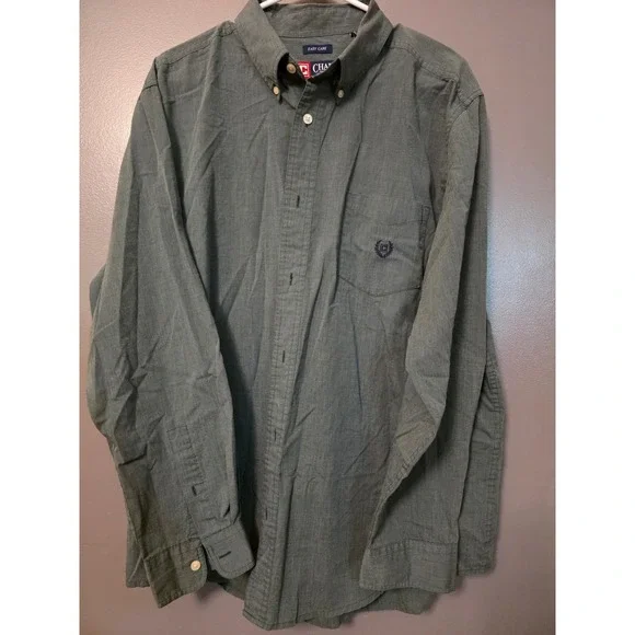Chaps Mens XL Easy Care Button Down Shirt Green Micro Stripe Long Sleeve Pocket