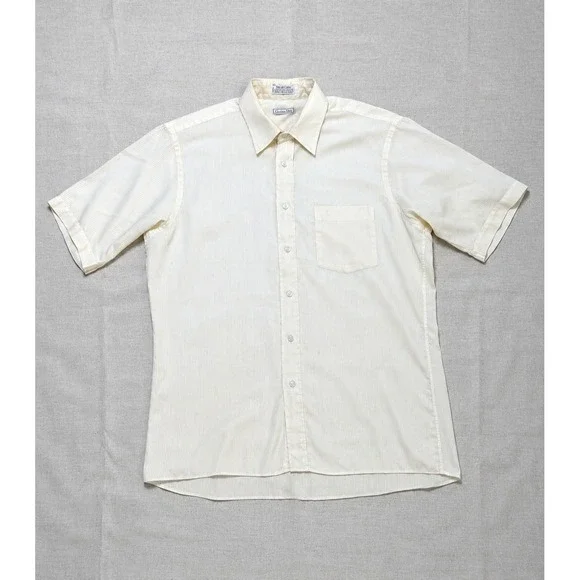 Vintage Christian Dior Plus de Coton Shirt Men L Ivory Short Sleeve Button USA