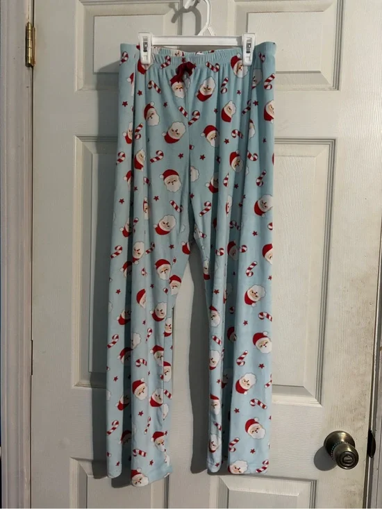 Holiday Time Light Blue Santa Print Kids Pajama Bottoms