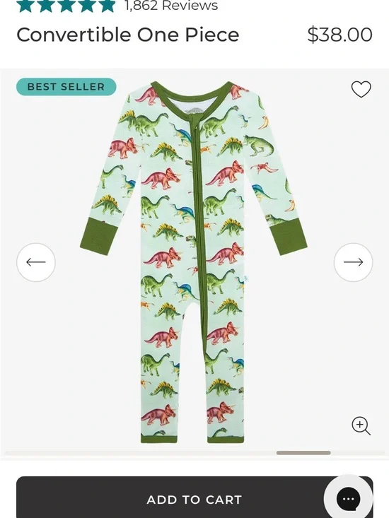 Posh Peanut Green Dinosaur Print Convertible One Piece Pajamas