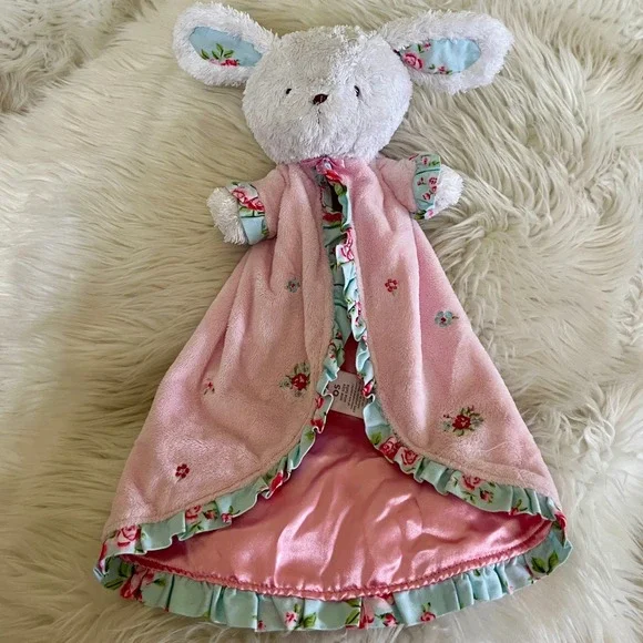 Carters Pink Floral Bunny Rabbit Security Blanket Lovey Satin Trim Rattle Plush