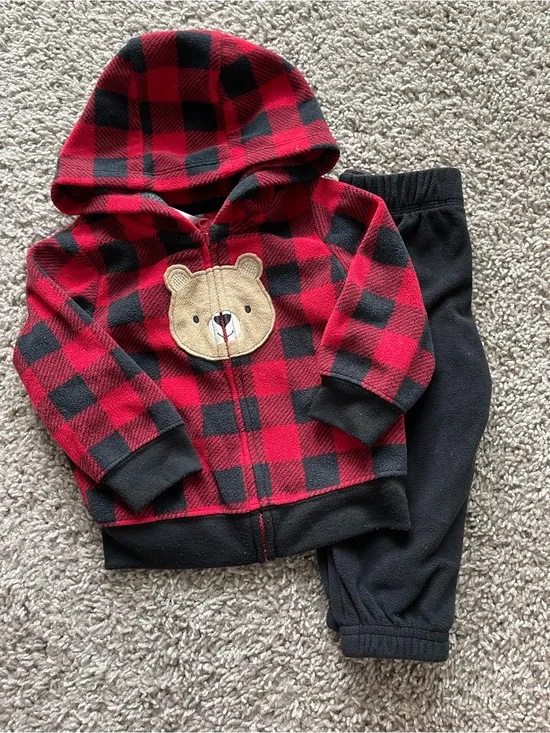 Carter's Red and Black Plaid Hooded Jacket with Black Joggers