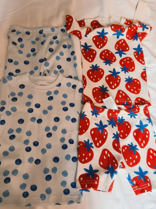 Carter's Two-Piece Pajama Sets - Blue Dot & Red Strawberry Prints