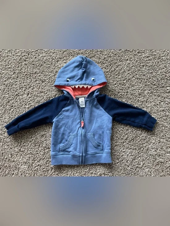Carter's Shark Hoodie Jacket - Light Blue, Navy & Coral