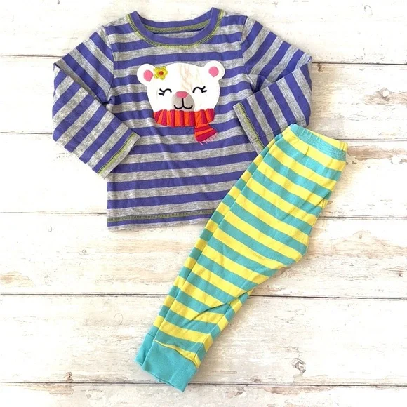 Carters 18m Girls Pajamas Pjs Set Purple Green Stripes Long Sleeves Kids Pajama