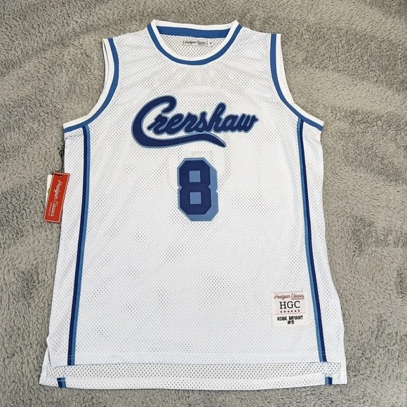 Crenshaw Jersey Mens XL White Blue Basketball Kobe Bryant 8 Headgear Classics
