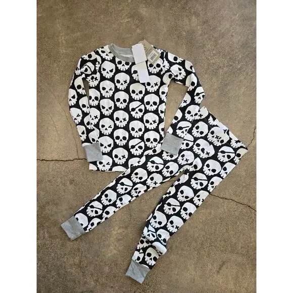 Honest Baby‎ Kids Organic Cotton Skull Print Snug Fit Pajama Set Black Gray XS/8